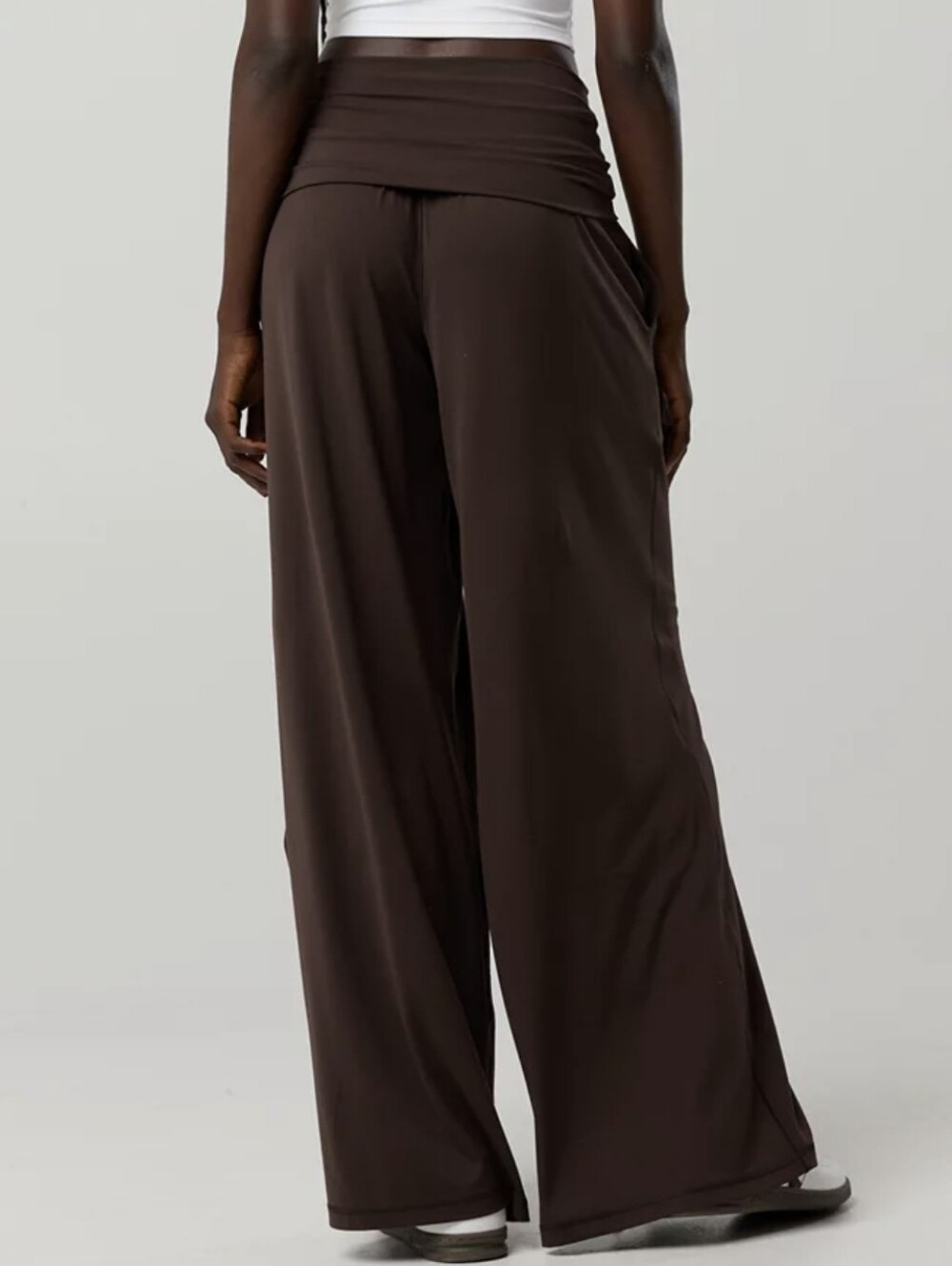Aerie Real Me Foldover Super Wide Leg Pant Chocolate Brown Stretchy Women's Sz S - Picture 3 of 11